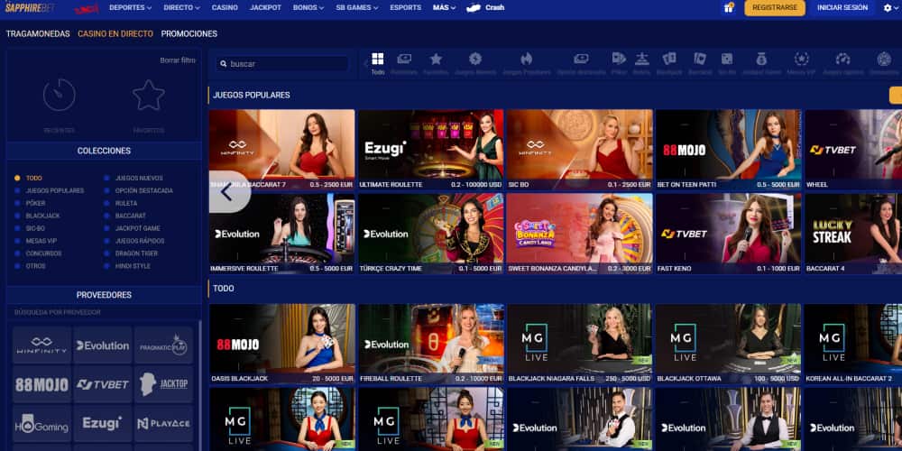 SapphireBet casino en directo
